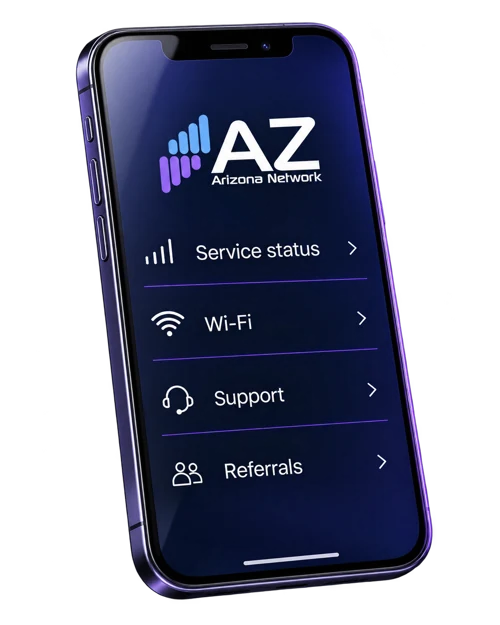 Arizona Network app with service status, Wi-Fi, support and referrals